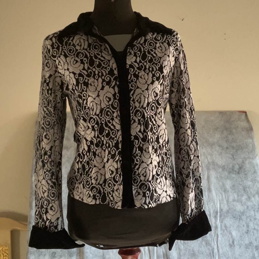 WILD USA LACE BLOUSE TOP WOMEN SEE THROUGH LONG SLEEVE SZ SMALL
